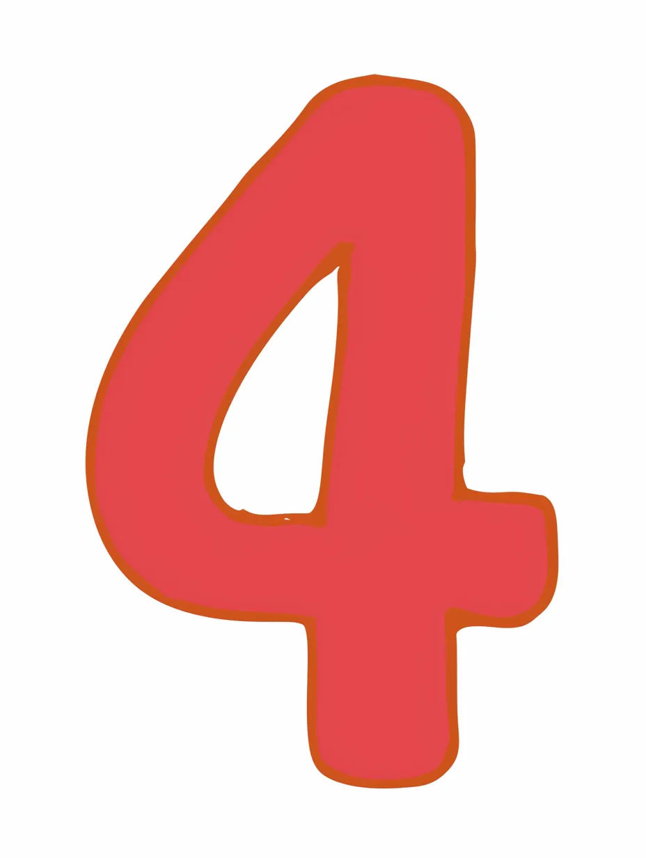 数字4・手描き風のラフなデザイン｜数字4が手描き風に描かれ、線の揺らぎが温かみを感じさせる。自然で親しみやすい雰囲気が特徴で、カジュアルな印象を与える。