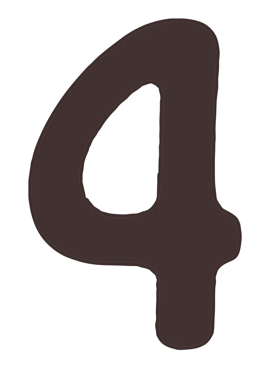 数字4・黒の手描き風デザイン｜数字4が黒色で手描き風に描かれ、太い線が特徴的。シンプルながらも力強く、手作り感のあるアナログな雰囲気を醸し出す。