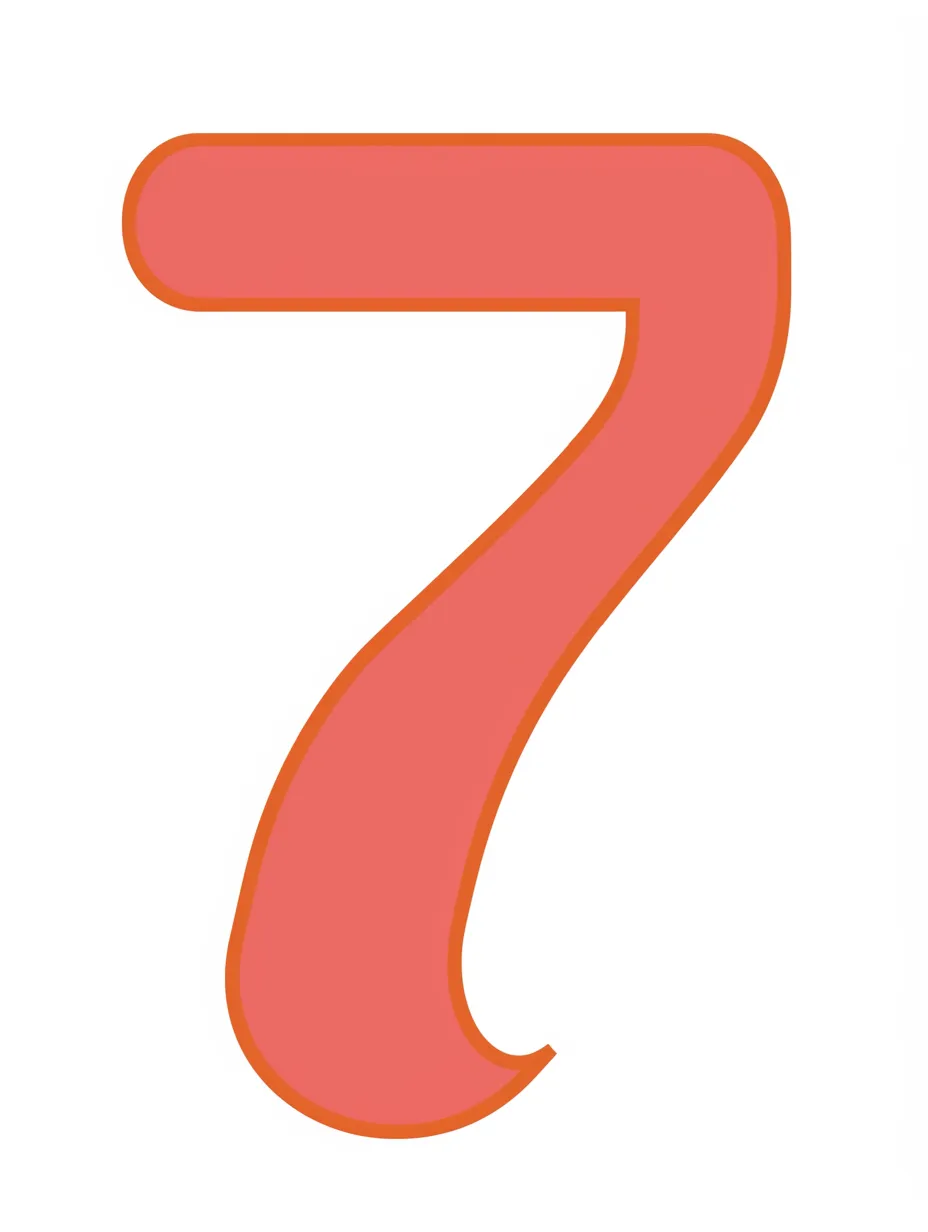 数字7のオレンジクラシックデザイン｜淡いオレンジ色に縁取りを加えたシンプルな数字7。クラシカルな雰囲気があり、温かみのある落ち着いた印象を与える。