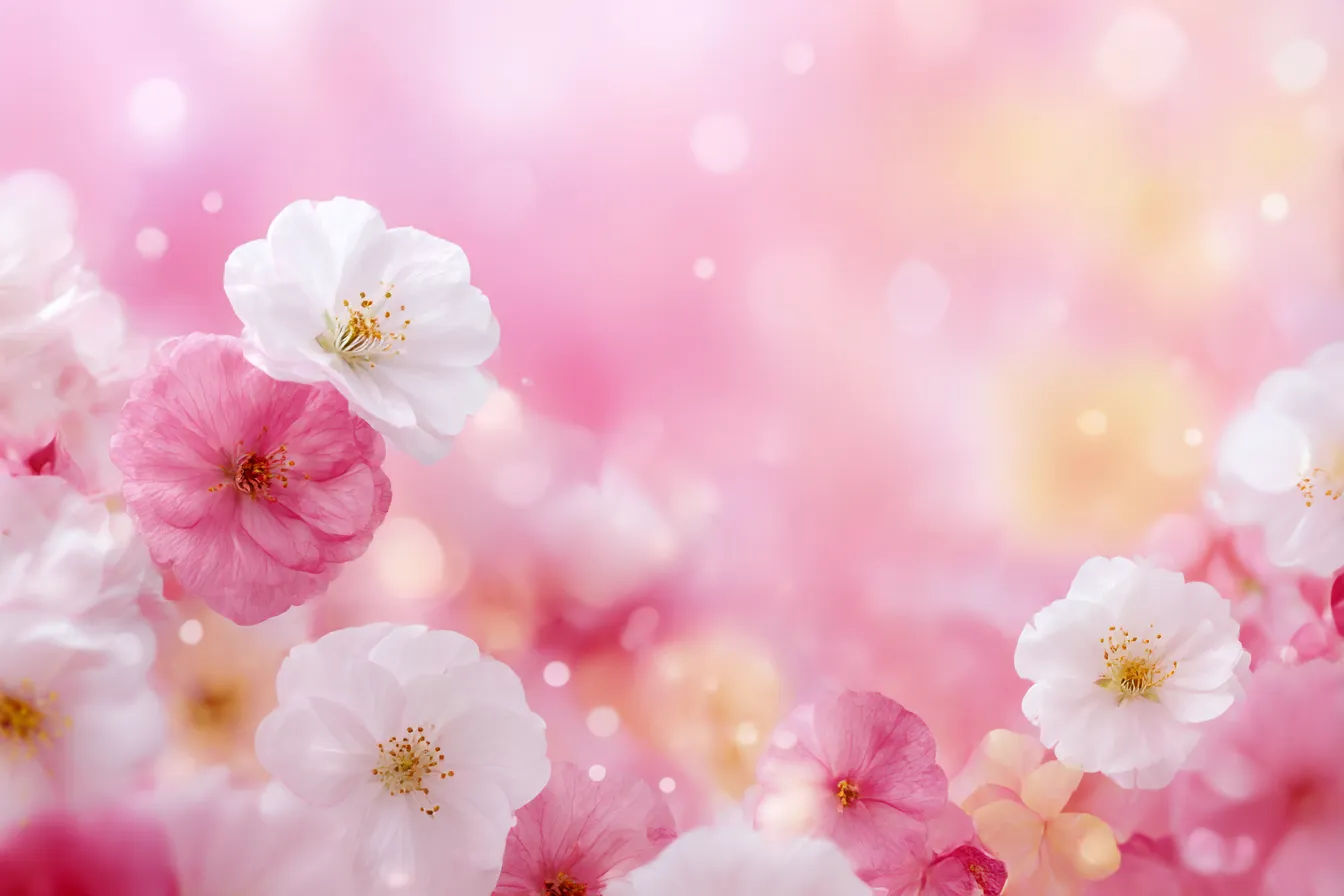 ピンクの花々と背景｜色とりどりのピンクの花々が、背景に溶け込みながら華やかさを醸し出す、春らしい柔らかな印象の背景です。