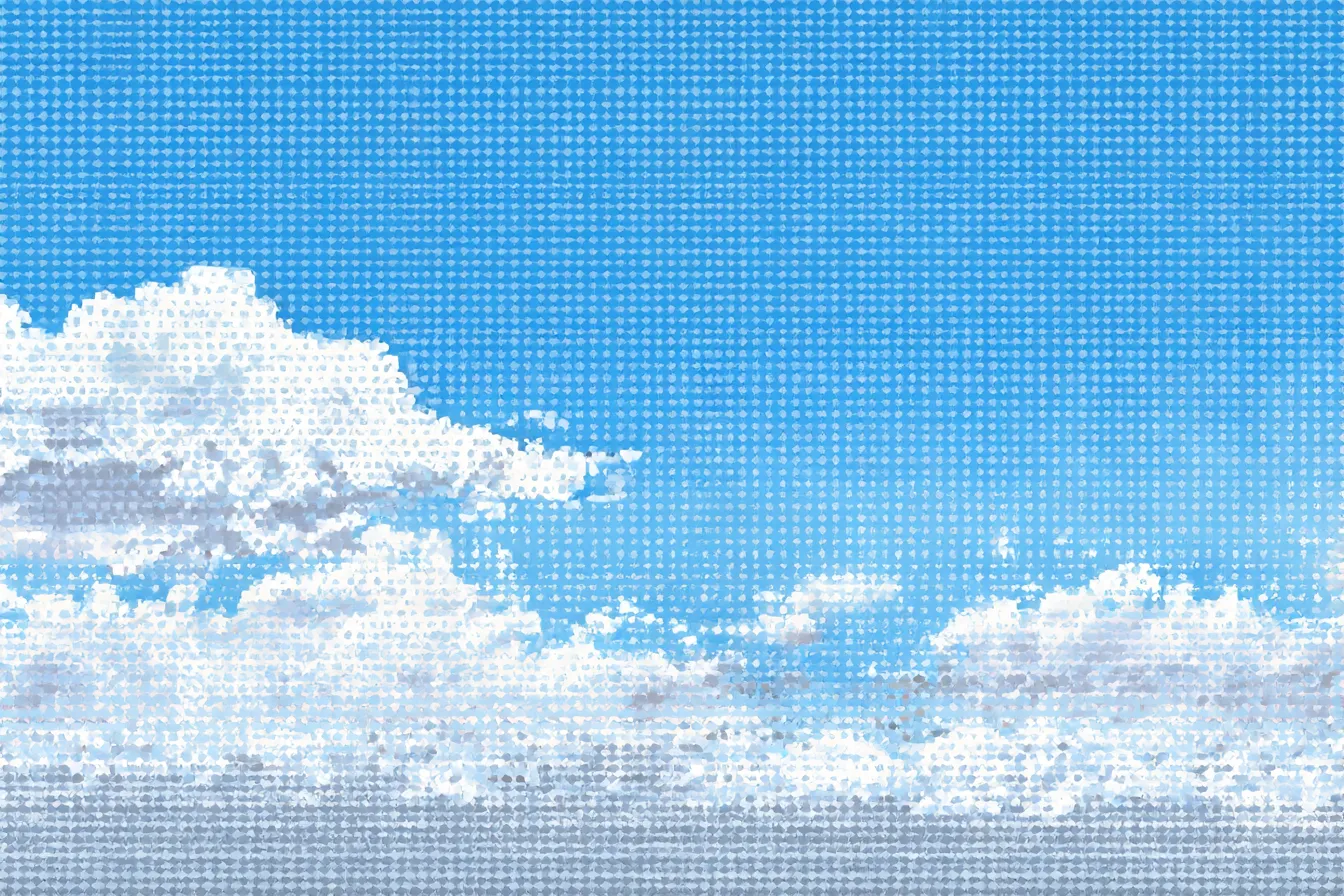 布の風景1｜青空と雲を背景にした爽やかなデザイン。空の広がりが特徴的で、布のシワが優しくなじむ背景が静けさを感じさせます。