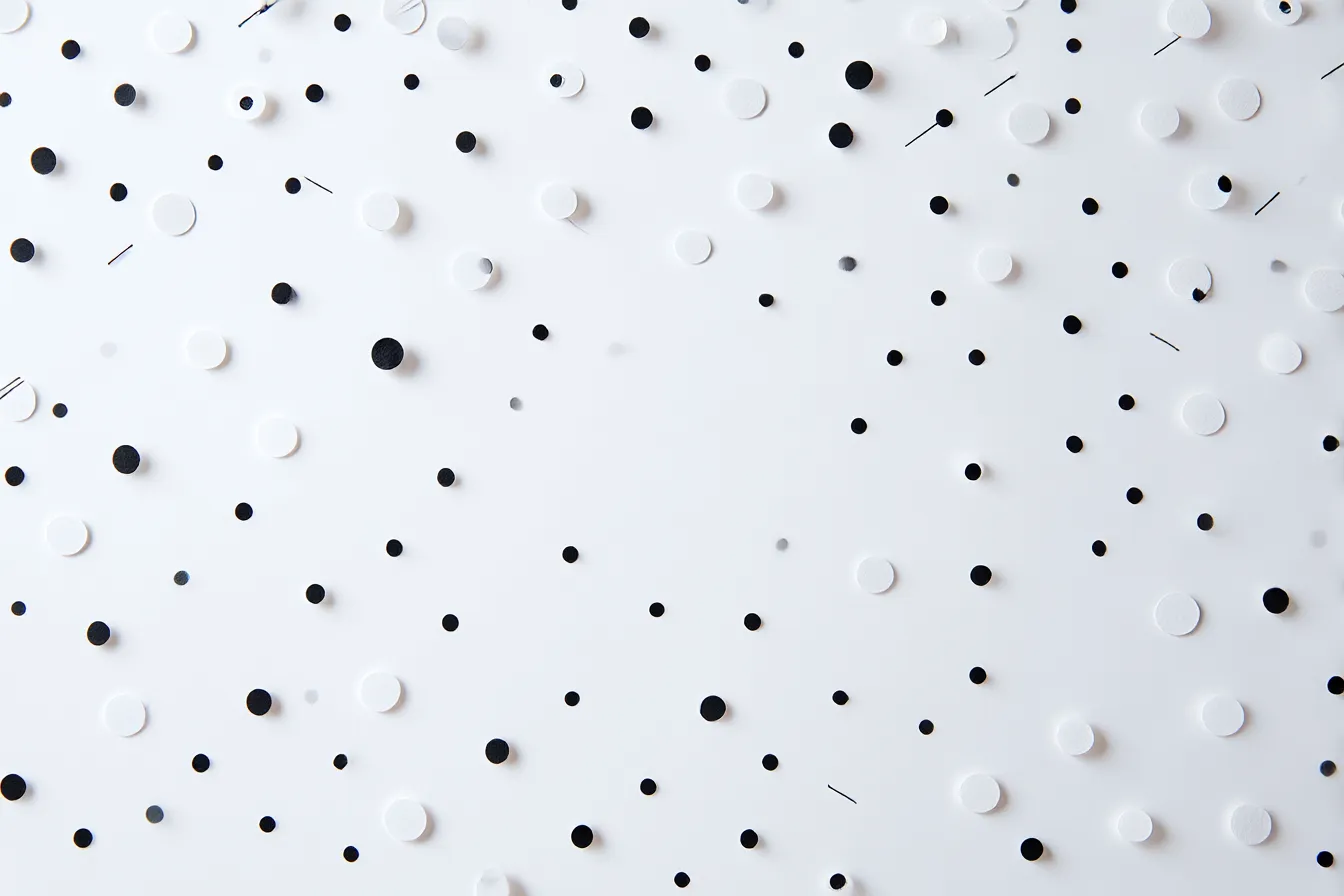 シンプル背景で白と黒の点模様｜白と黒の点がランダムに並んだシンプルでクリーンなデザイン。点や線が織り成す模様が視覚的に魅力的であり、全体的に整理された雰囲気が漂う。シンプル背景で構成されたデザインは、無駄のない美しさを感じさせる。