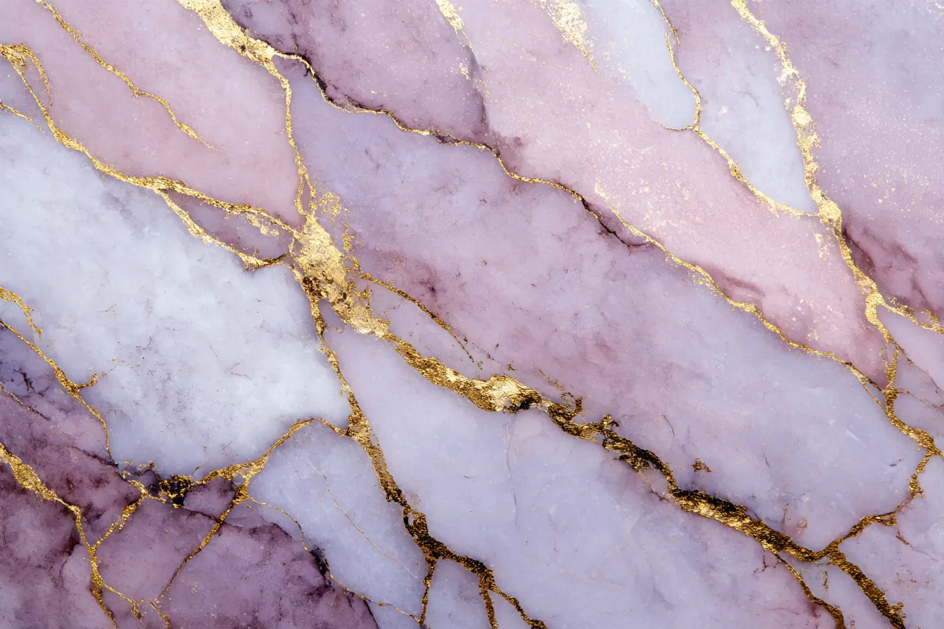 大理石背景・ピンク×ゴールドの華やぎ｜淡いピンクやラベンダー系の大理石にゴールドのラインが映えるフェミニンで華やかな背景。ロマンチックな雰囲気が漂います。