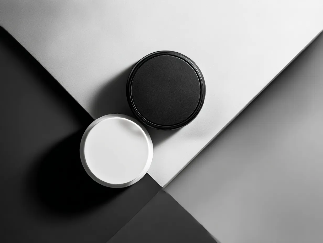 黒に合う色の白黒ミニマル幾何背景｜白と黒が対角線状に切り替わる幾何構成。シャープな構図とモノトーンの潔さが特徴で、無機質ながらも洗練された雰囲気を漂わせます。