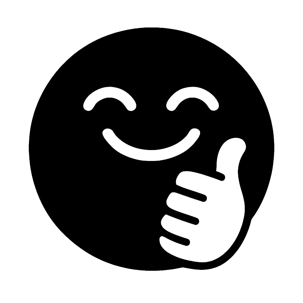 黒丸顔文字のよろしく｜黒丸顔文字のよろしくは、にっこりとした笑顔にサムズアップを添えた親しみやすいイラストです。黒一色でシンプルに仕上げることで、すっきりとした印象とフレンドリーな気持ちを同時に届けられます。