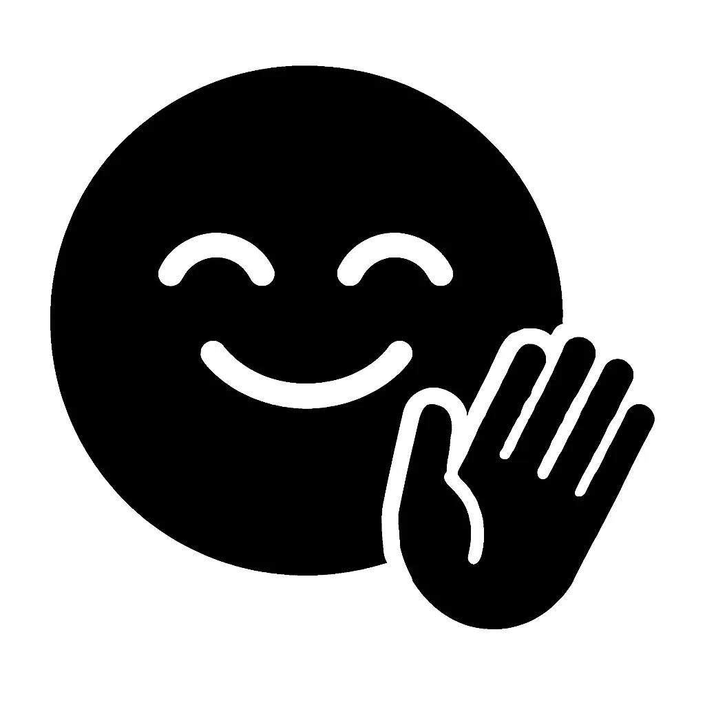 黒丸顔文字のバイバイ｜黒丸顔文字のバイバイは、シンプルで太めの黒いラインが特徴のデザインです。満面の笑顔に片手を大きく振るポーズが、親しみやすい別れのシーンを演出し、温かみと安心感を与える印象です。
