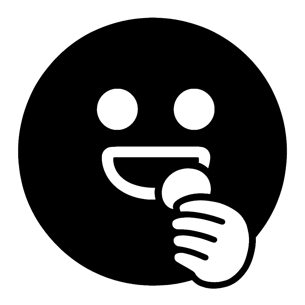黒丸顔文字の食べる｜黒丸顔文字の食べるは、無垢な目と開いた口が柔らかく描かれ、何かを口に運ぶ動作を表現しています。シンプルなモノクロデザインが穏やかな温かみを醸し出すピクトグラム風の作品です。