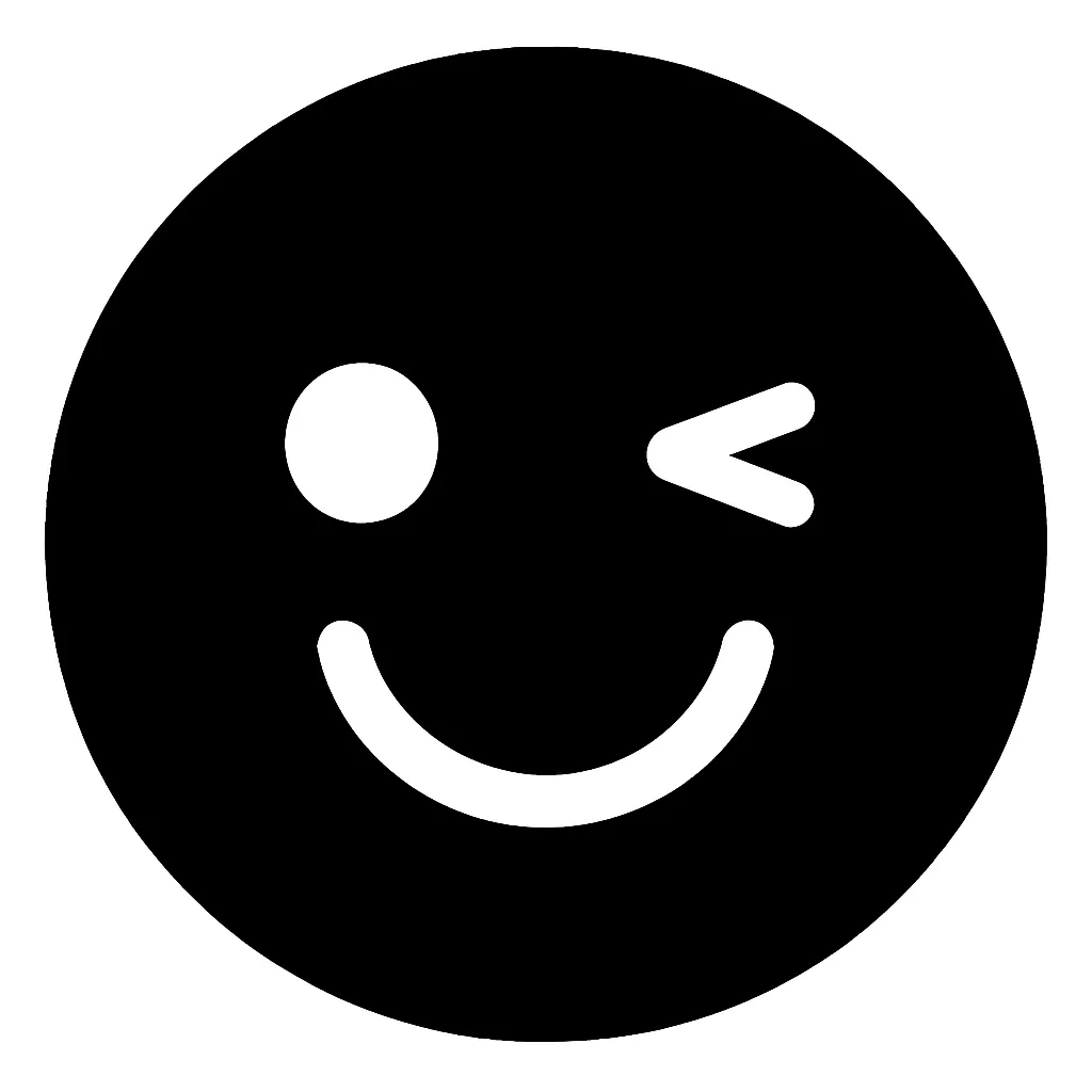 顔文字ウインク｜片目をつぶったウインク表現を白抜きで表現。にっこり口元との組み合わせでポップで陽気な雰囲気に。定番のAA「（ゝω・）☆」や「（*＾3＾）/～☆」を連想させ、挨拶や締めの表情にもおすすめ。