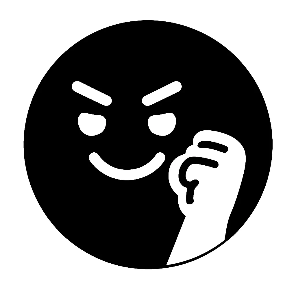 黒丸顔文字がんばる｜黒い円の中に、決意を込めた目と白抜きのガッツポーズを組み合わせた構成。力強く握った拳が特徴で、「やるぞ！」という前向きな気持ちや応援の意思をシンボリックに示せる。