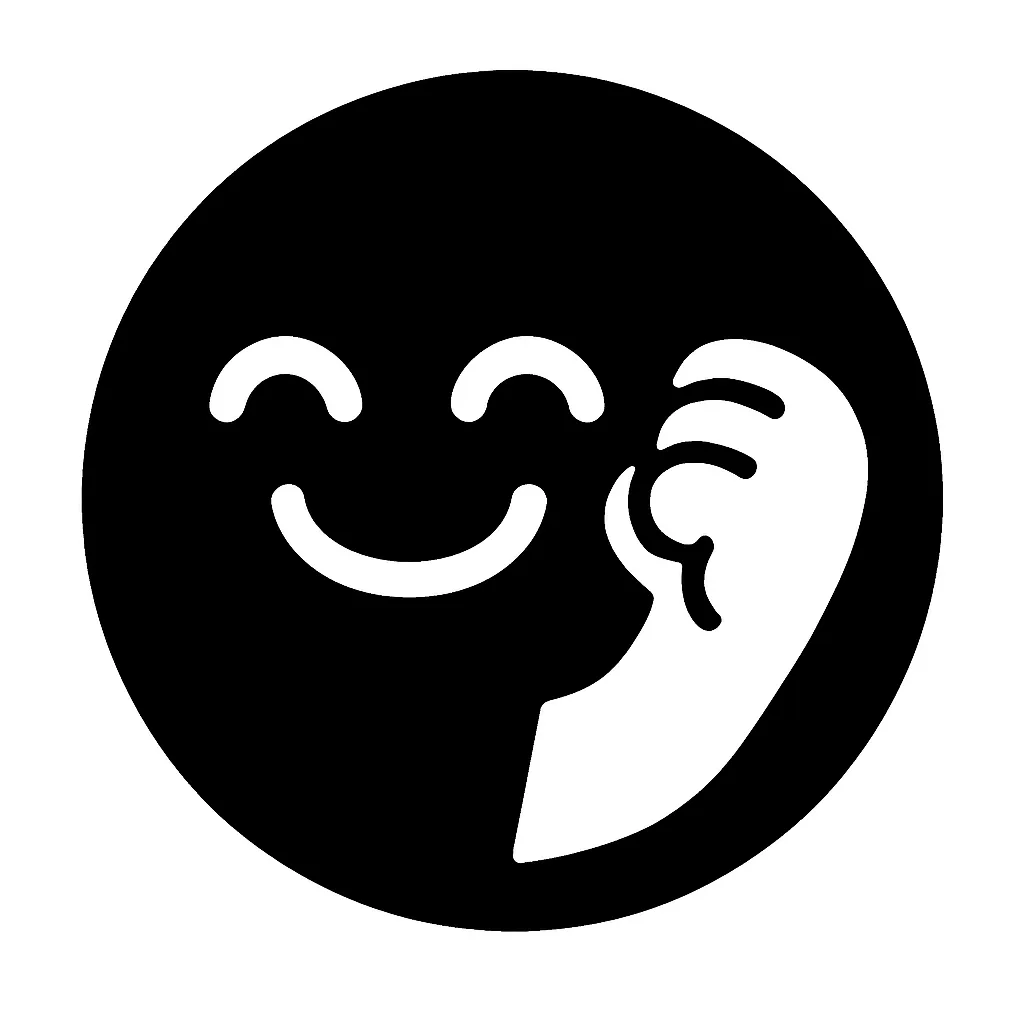 黒丸顔文字応援｜柔らかい笑顔と応援ポーズの組み合わせで、見る人を励ます親しみのある構成。白抜きの拳をそっと掲げたスタイルで、ポジティブな応援・後押し・見守りの場面に活用しやすい。