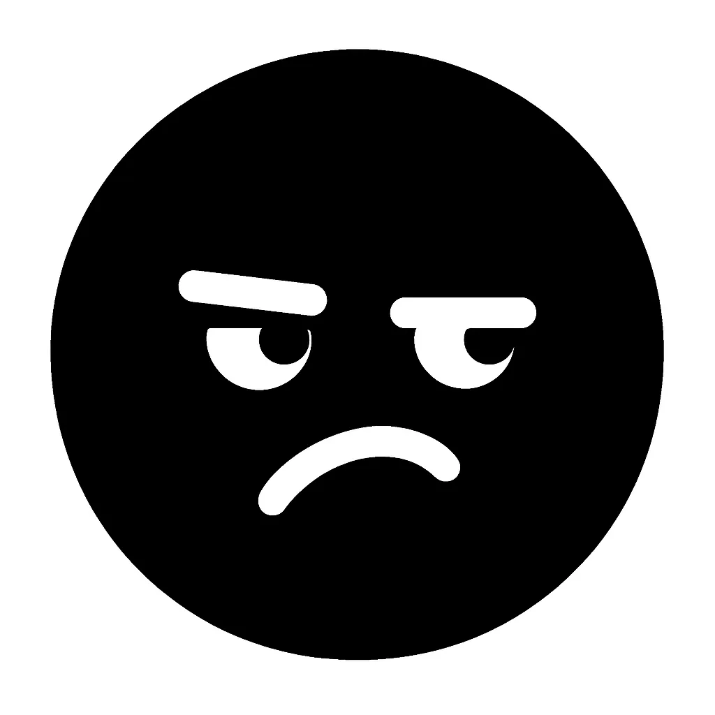 顔文字ポイ｜冷たい視線と、そっぽを向いたような口の形を白抜きで描いた「ポイ」表現の顔文字です。無関心やあしらい、すねた気分などをシンプルに伝えるユーモアあるアイコンです。