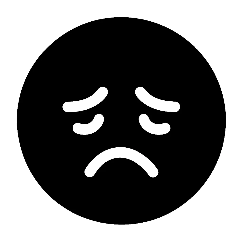 顔文字困る｜たれ下がった目と、くねった口元で「困っている」気持ちを表現した顔文字です。返答に困る場面や、申し訳ない気持ちなどに使いやすい、優しい困惑の表情です。