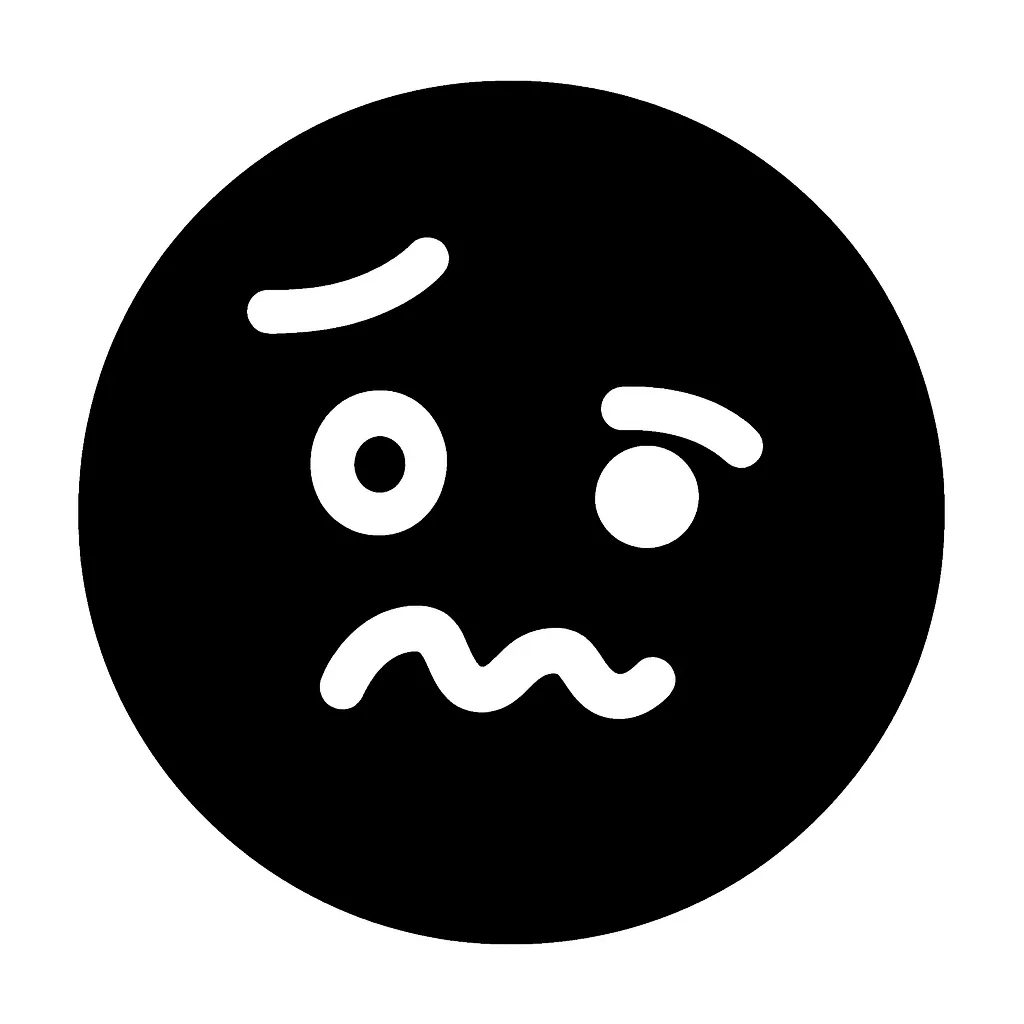 顔文字焦る｜焦っている気持ちを、上下非対称な丸目と波線口で表現。眉を引きつらせた形にすることで、困惑や「どうしよう！」という感情が一目で伝わる、緊張感のあるアイコンです。