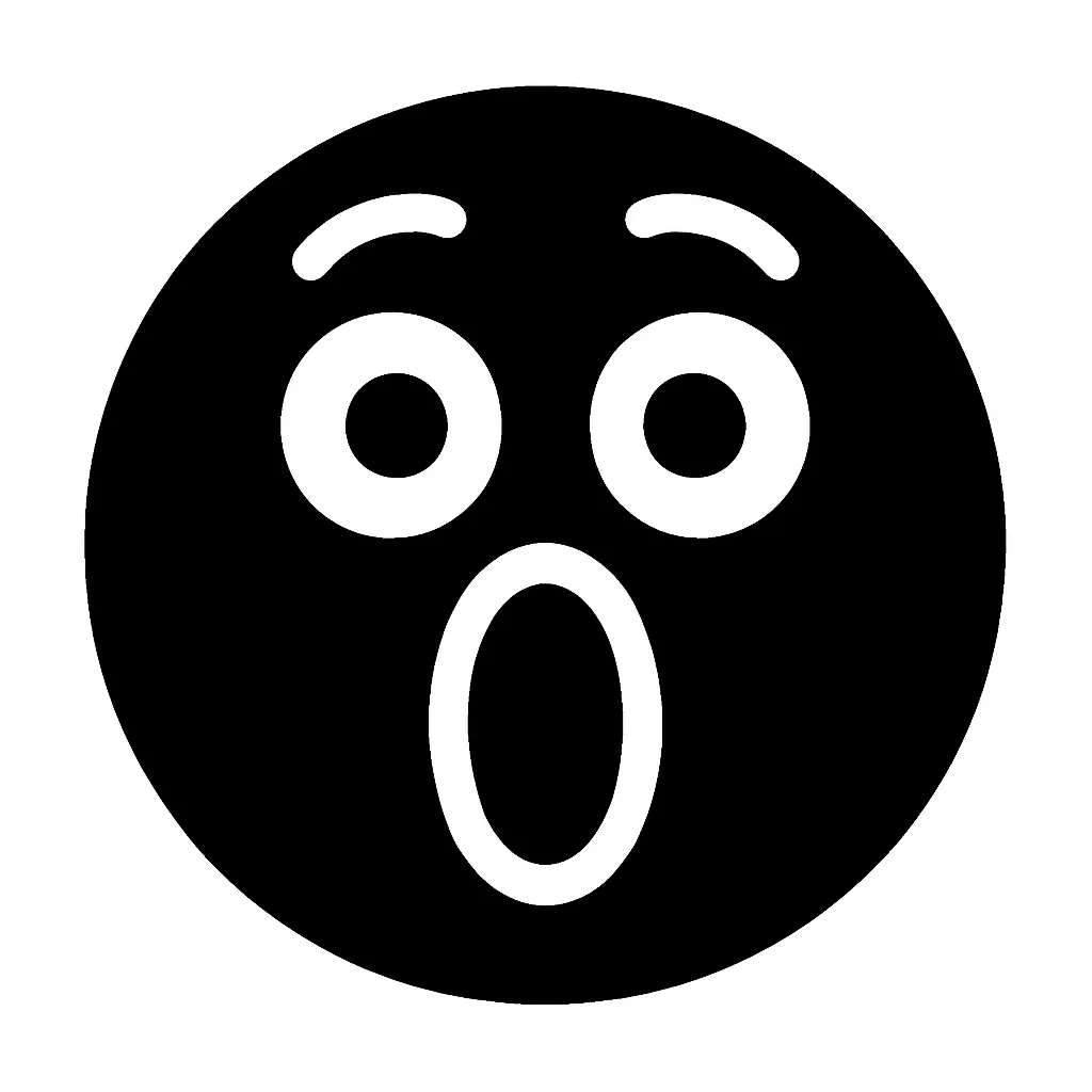 顔文字すごい｜驚きや感動を伝える「すごい！」の表情。目を大きく丸く開き、口も縦に大きく開けてポジティブなインパクトを表現。まゆげも上に跳ね上げ、前のめりな驚きが伝わるデザインです。