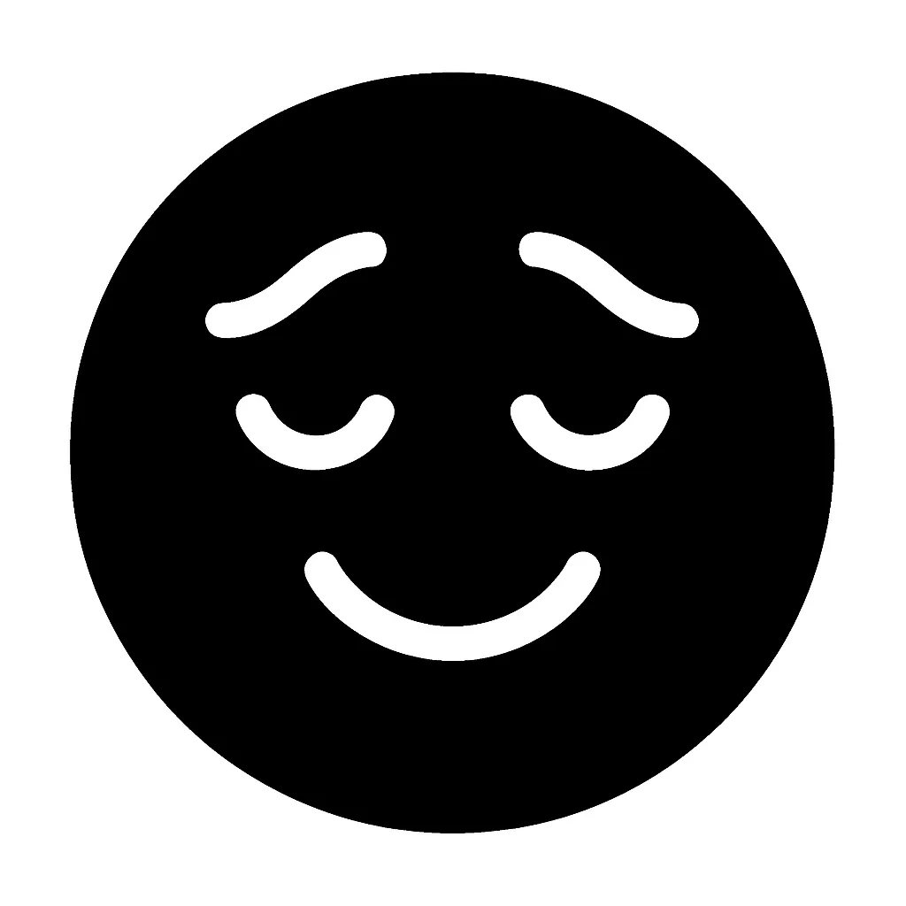 顔文字サラサラ｜清涼感や軽やかさを表す「サラサラ顔」は、閉じ目＋ふわっとしたカーブの眉、ニッコリ風のゆるい口で構成。風を感じるような雰囲気を抽象的に表現した優しげな顔です。