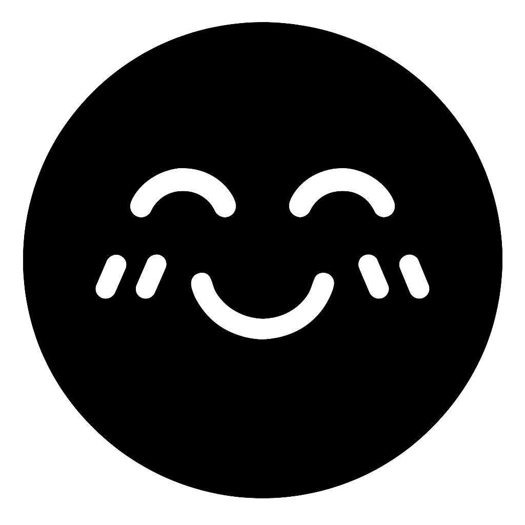 顔文字照れる｜目線を逸らしたような視線＋ゆるやかな笑顔を白抜きで構成し、頬を染めたような照れ表現を想起させる。AAでは「(*ﾉωﾉ)」「（〃▽〃）」が代表的。微笑ましさやちょっとしたはにかみを感じさせる素材に。