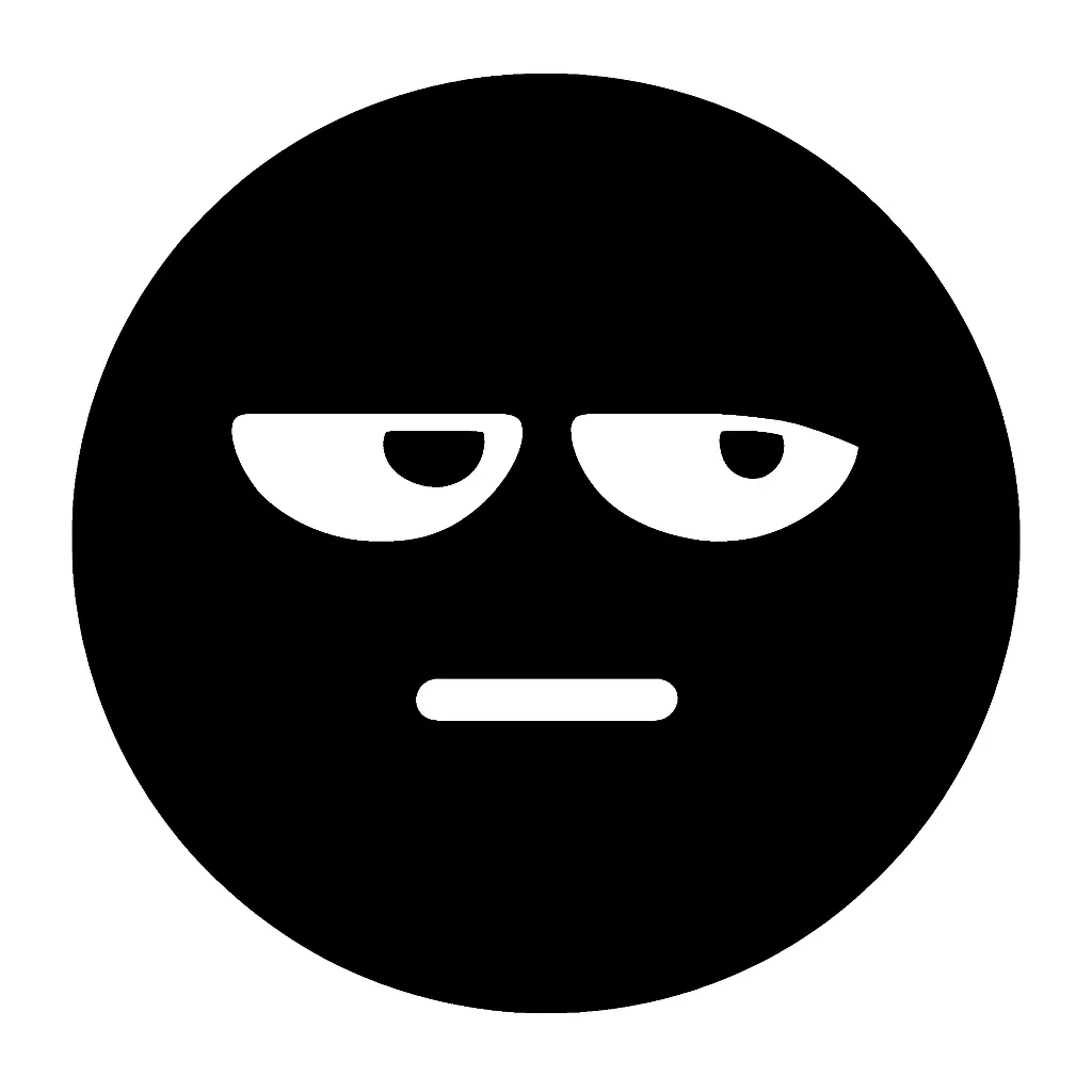 顔文字遠い目｜目線を斜め上や横にずらし、口元も淡々とした線で構成した「遠い目」表情。感傷や回想、現実逃避などの場面で、心ここにあらずな雰囲気を白抜きで静かに表現しています。