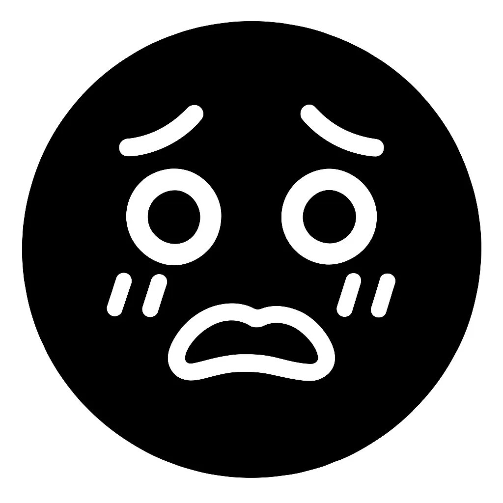 顔文字恥ずかしい｜白抜きで驚きと焦りが混ざったような目、口元はぎこちない笑いで構成し、しどろもどろな雰囲気を演出。AAでは「（；´Д｀）」や「（/ω＼）」などが近く、やらかしや気まずい場面にも使える万能型。