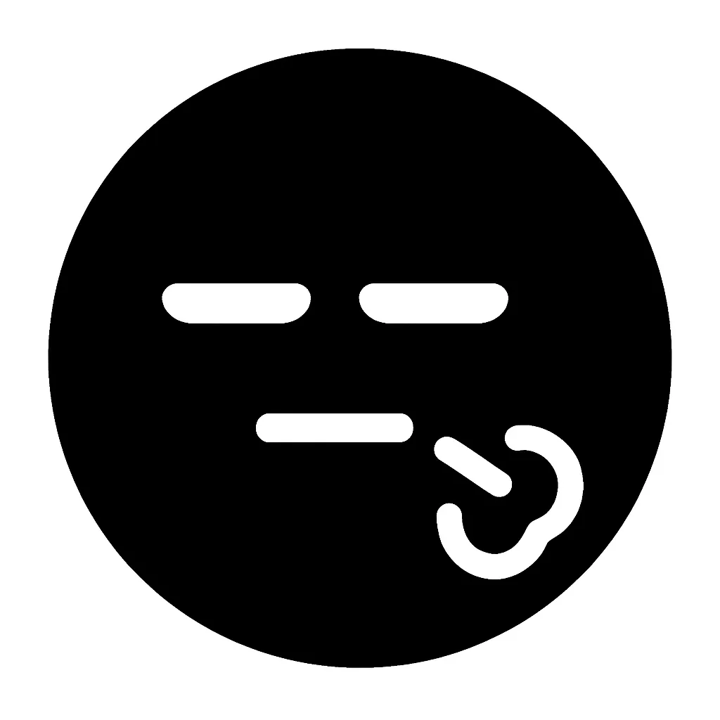 顔文字やれやれ｜半閉じの目とへの字口に加え、ため息のような斜め線を頬に添えることで「やれやれ」な諦め感を表現。軽い疲労や呆れを伝えるリアクションアイコンとして汎用性の高いデザインです。