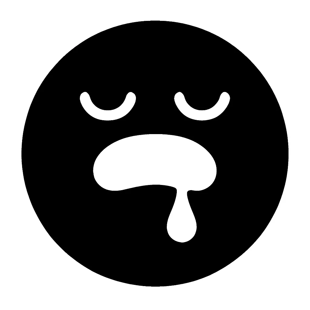 顔文字よだれ｜目がとろけたような形で口を半開きにし、下に垂れたよだれのしずくを白抜きで追加。食欲・欲望・うっとり感などを可視化した、ゆるめのリアクション顔文字です。