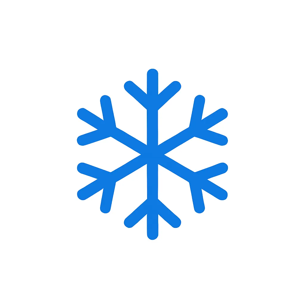 青のアイコンシリーズ：雪アイコン｜雪の結晶を幾何学的に表した、冬らしい雰囲気のシンプルな青色ピクトグラム