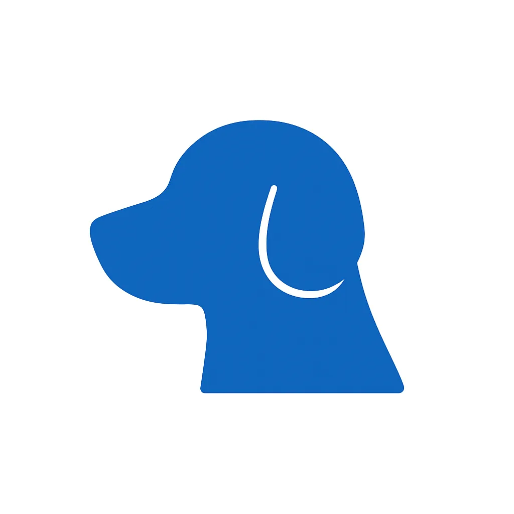 青のアイコンシリーズ：犬アイコン｜垂れ耳と短い鼻が特徴的な、親しみやすいイヌのシンプルな横顔シルエット