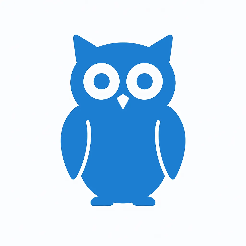 青のアイコンシリーズ：フクロウ｜青のフクロウのアイコン、知的で落ち着いた佇まいが印象的です。