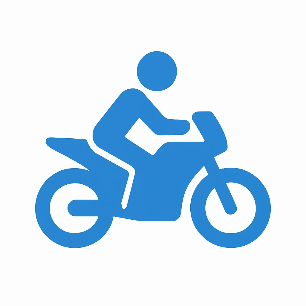 青のアイコンシリーズ：バイク｜青のバイクのアイコン、コンパクトで疾走感あるシルエットが特徴です。