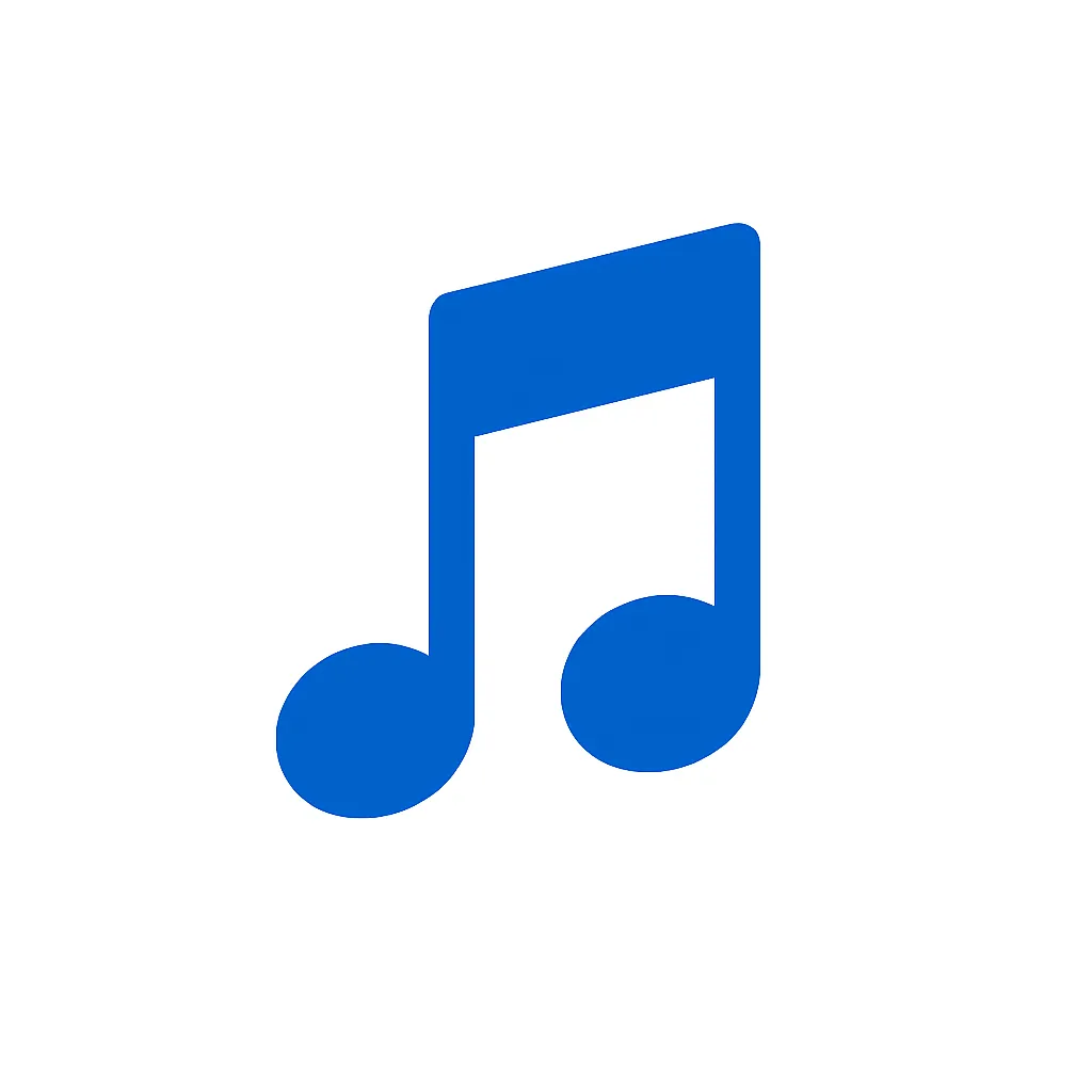 青のアイコンシリーズ：ミュージック｜音符のシンボルが中心に置かれた、音楽や再生を直感的に伝える軽やかなビジュアル