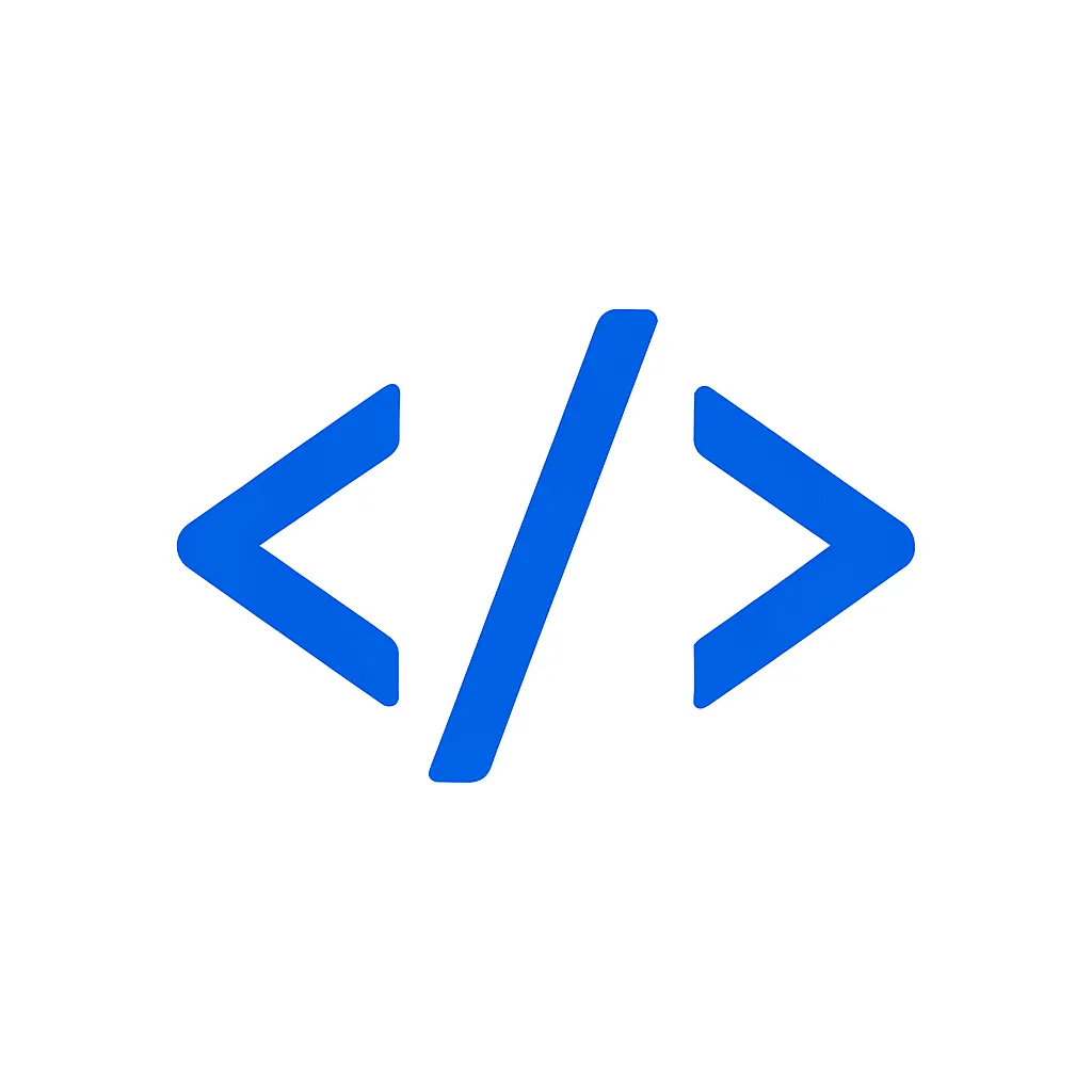 青のアイコンシリーズ：プログラム｜コード記号や</>マークを用いた、開発や処理ロジックを象徴するテック系アイコン