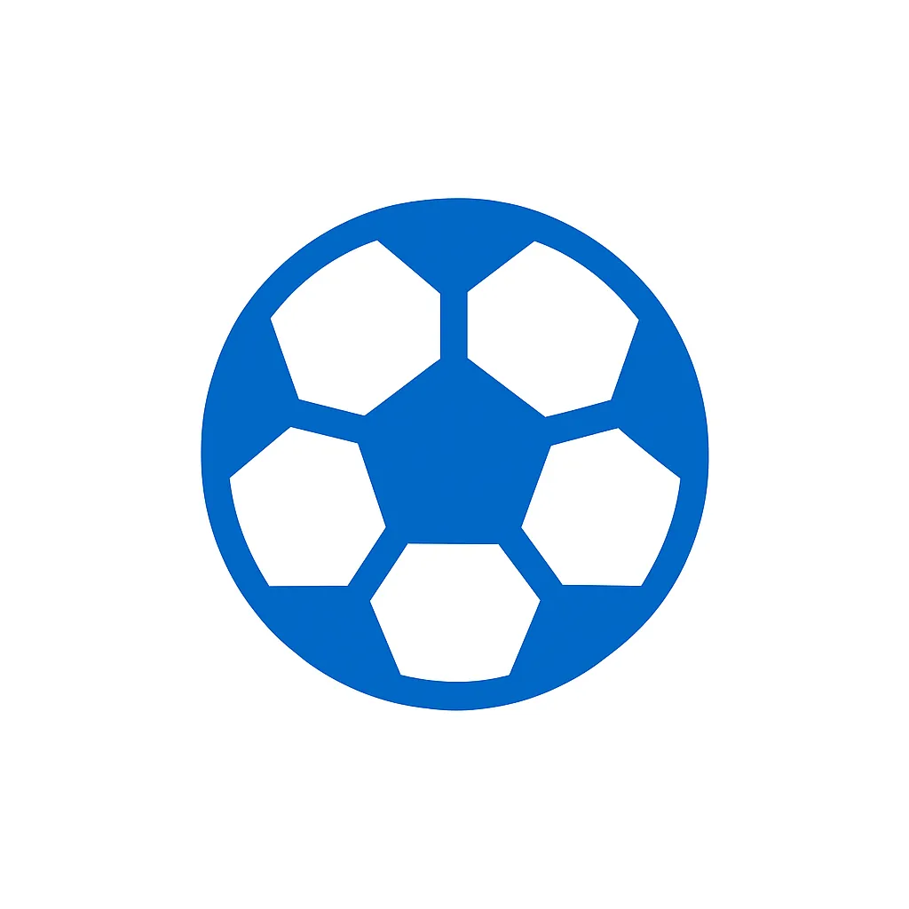 青のアイコンシリーズ：サッカー｜丸いボールのパネル模様で、世界的に親しまれるスポーツの象徴として直感的に伝わるアイコン