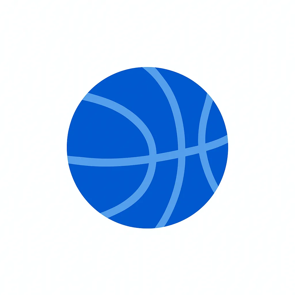 青のアイコンシリーズ：バスケ｜バスケットボールの縦横のラインが入った球体で、スポーツの活発さを象徴する親しみやすいアイコン