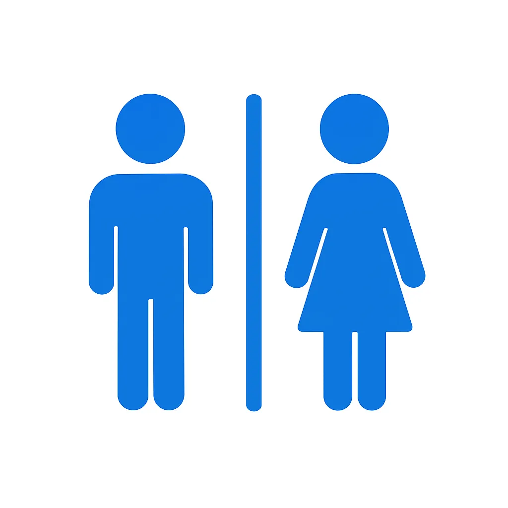 青のアイコンシリーズ：トイレマークピクトグラム｜男女のシルエットが並ぶ、清潔感ある青色基調のトイレサイン風アイコン
