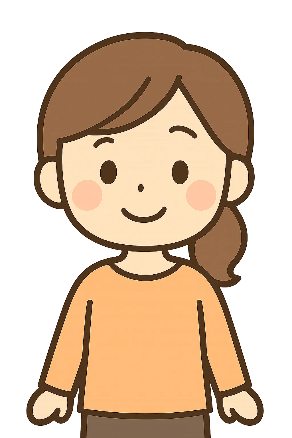 かわいい大人女性　｜やさしい雰囲気の大人の女性をにっこり笑顔で描いたよ。清潔感のある髪型とやわらかな表情で、先生や保護者役にもぴったり。掲示や登場人物にも使いやすいよ♪
