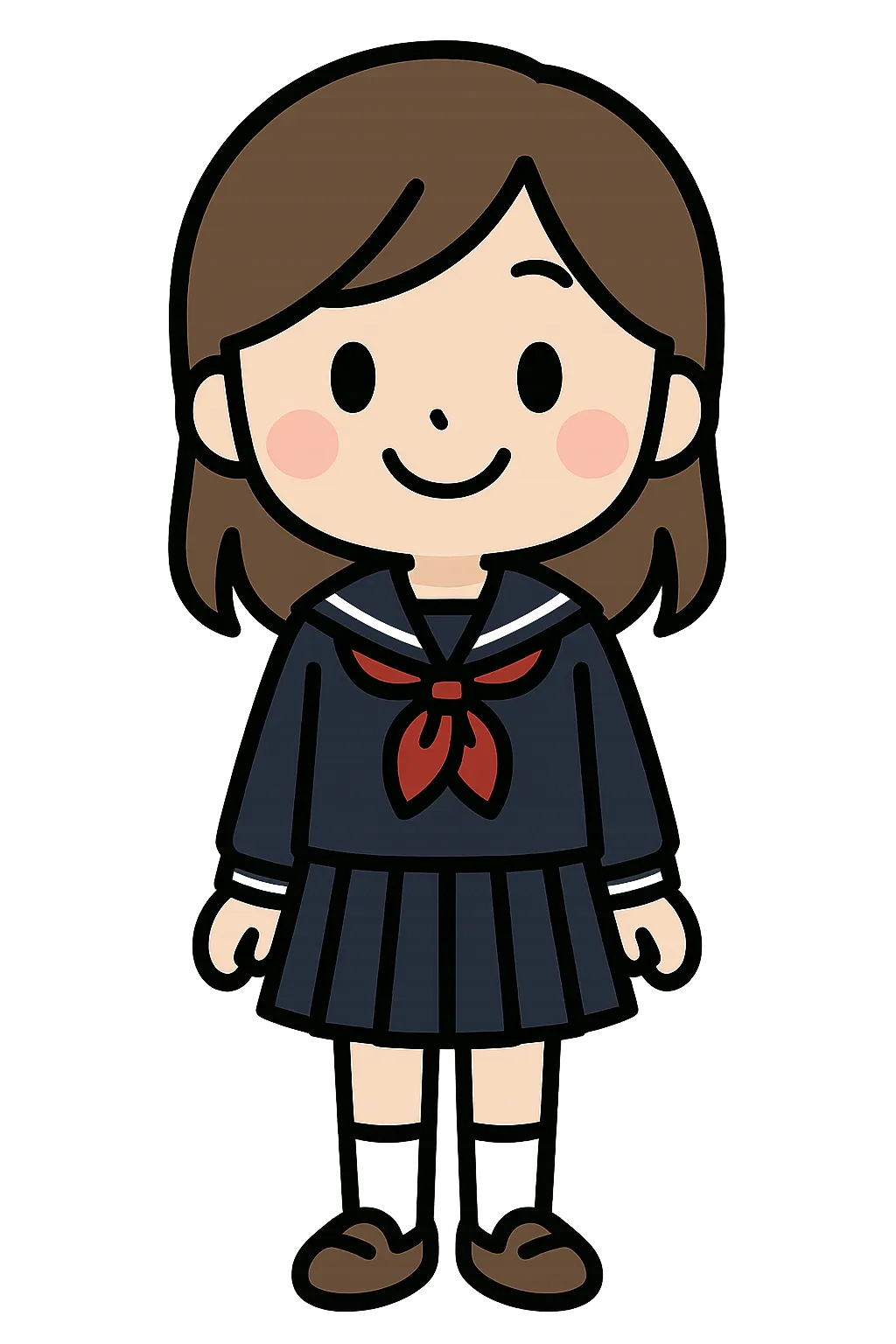 かわいい女子高校生　｜セーラー服を着た女子高校生のにっこりイラストだよ。シンプルな黒目とほっぺがチャームポイント♪ 掲示物や季節の行事、生活指導などいろんな保育シーンで使えるよ。
