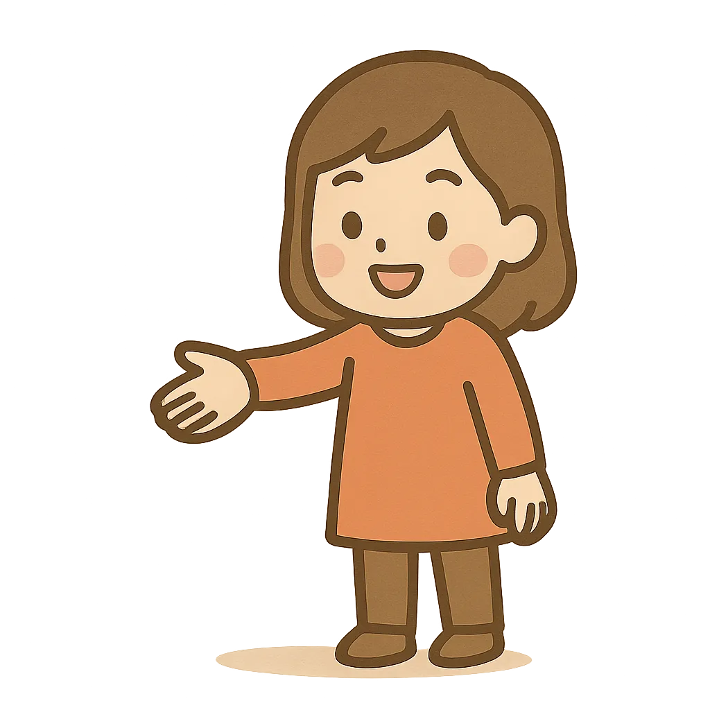 かわいい手を差し伸べる女性｜やさしい表情の女性が手を差し伸べているよ。思いやりや助け合いを伝えたい保育シーンにとても使いやすいよ。