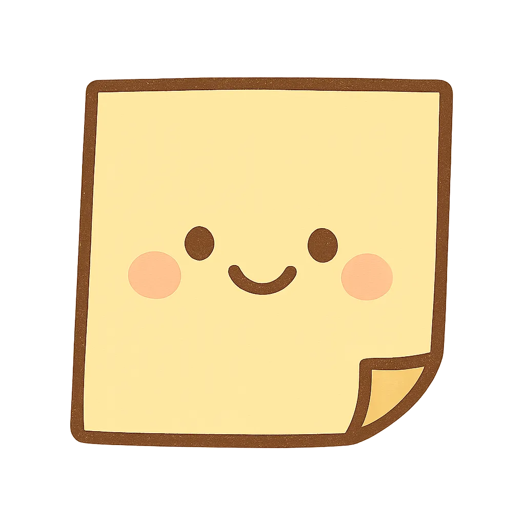かわいい付箋｜四角い形ににっこり顔がついた、やさしい色合いの付箋のかわいいイラストです。保育のメモあそびや貼り付けごっこにもぴったりで、楽しく使えるモチーフです。