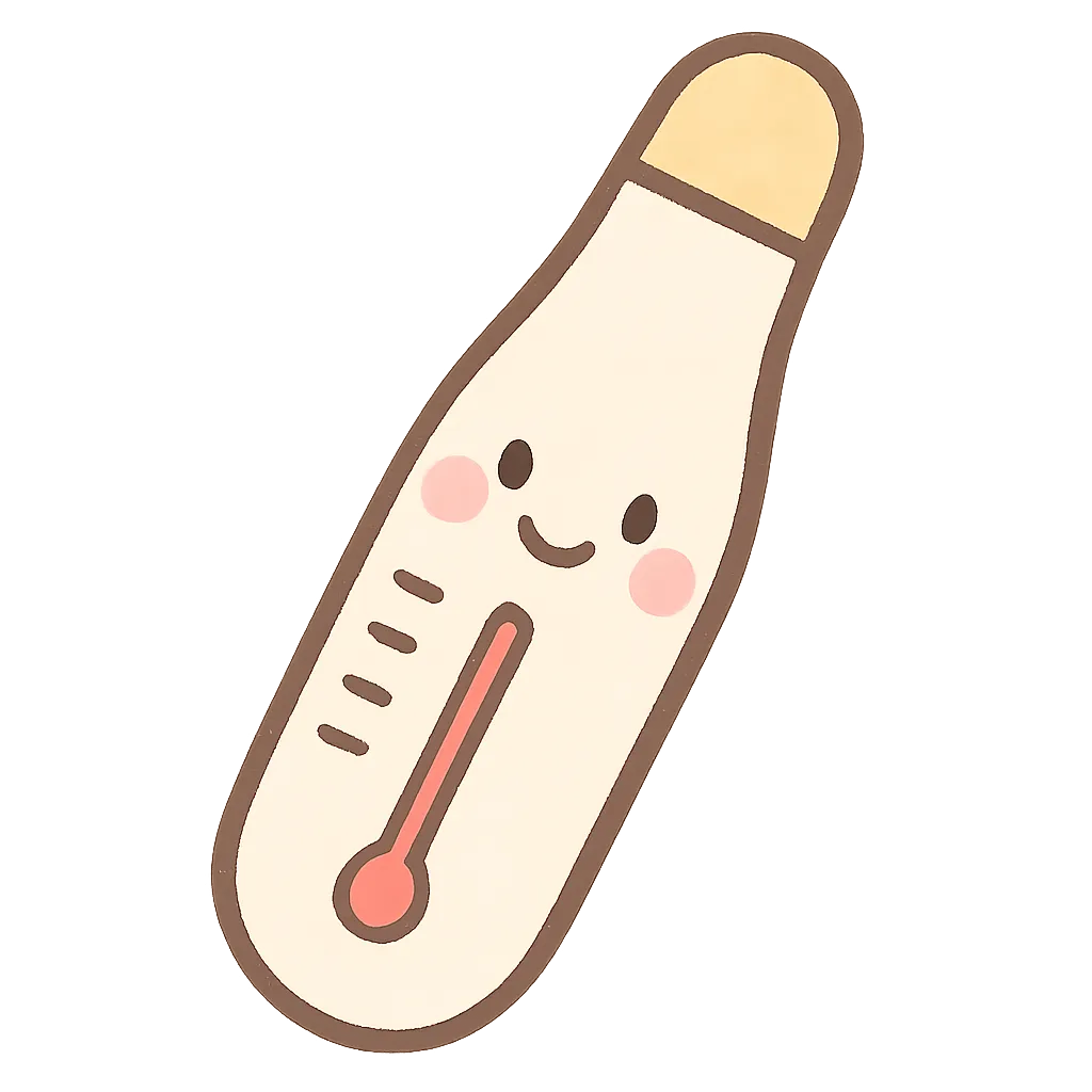 かわいい体温計｜にっこり笑顔のかわいい体温計だよ。お熱のチェックや健康管理の導入にもぴったりで、子どもたちにも親しみやすいデザイン！保育室や看護コーナーの掲示にも使えるね。