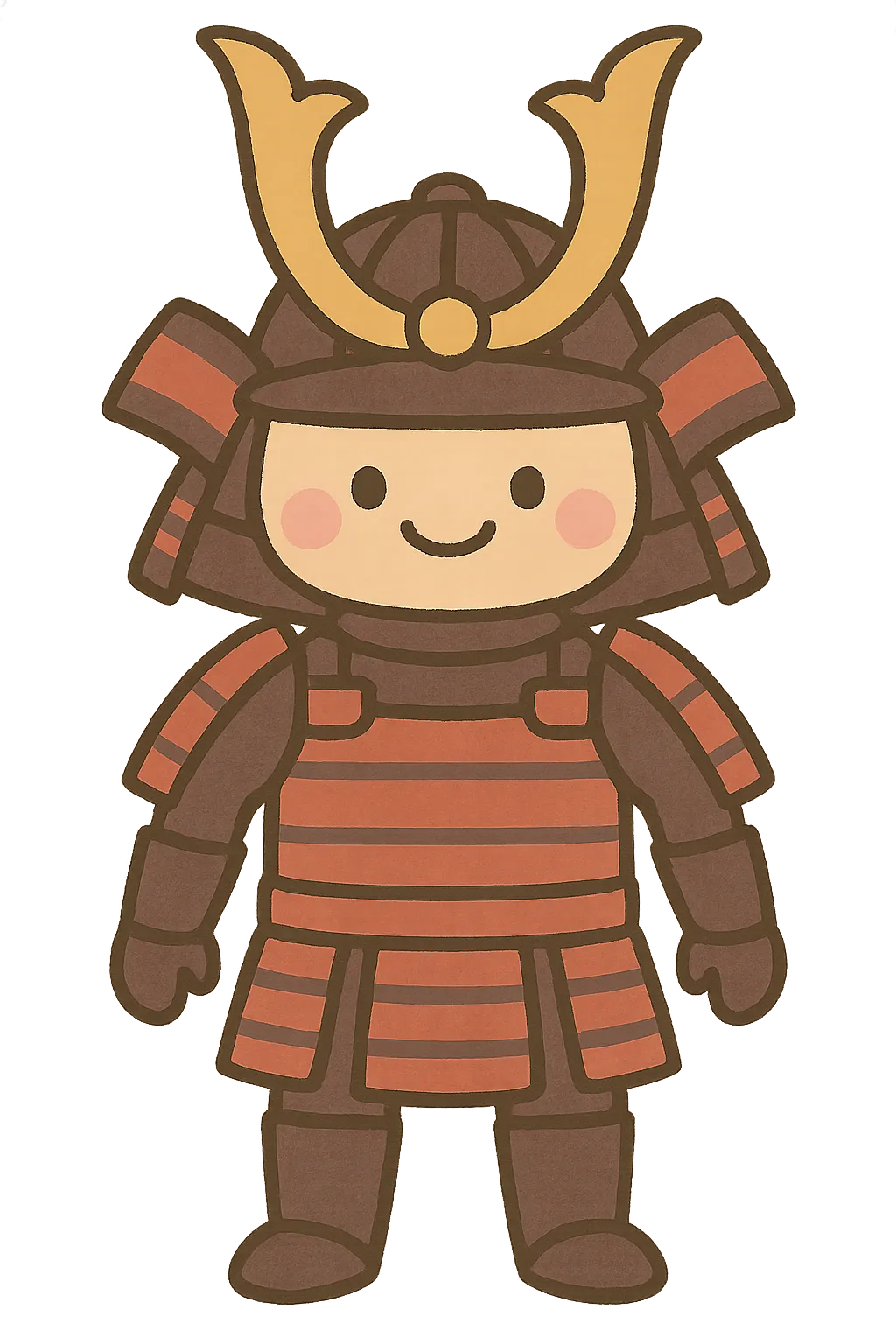 かわいい侍鎧｜中に人が入っていない、にっこり顔のついたかわいい侍鎧だよ。和風のかっこよさと親しみやすさが合わさって、ごっこ遊びや行事の飾りにもぴったり！やさしい色味で保育にも使いやすいね。