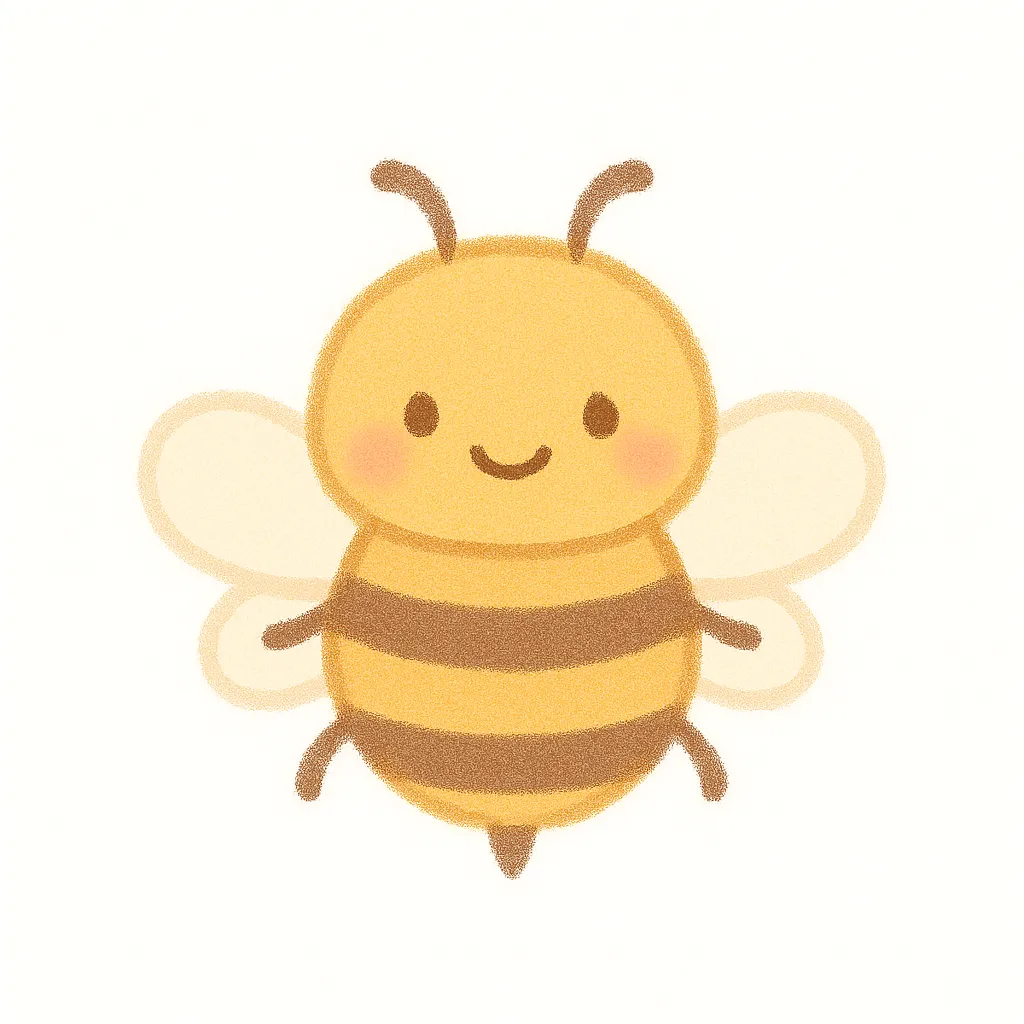 かわいいミツバチ｜ふんわりとした黄色と茶色の縞模様に小さな羽根がついたかわいいミツバチは、保育園の春・夏の虫紹介や季節の飾りに活用できる優しい印象の素材です。