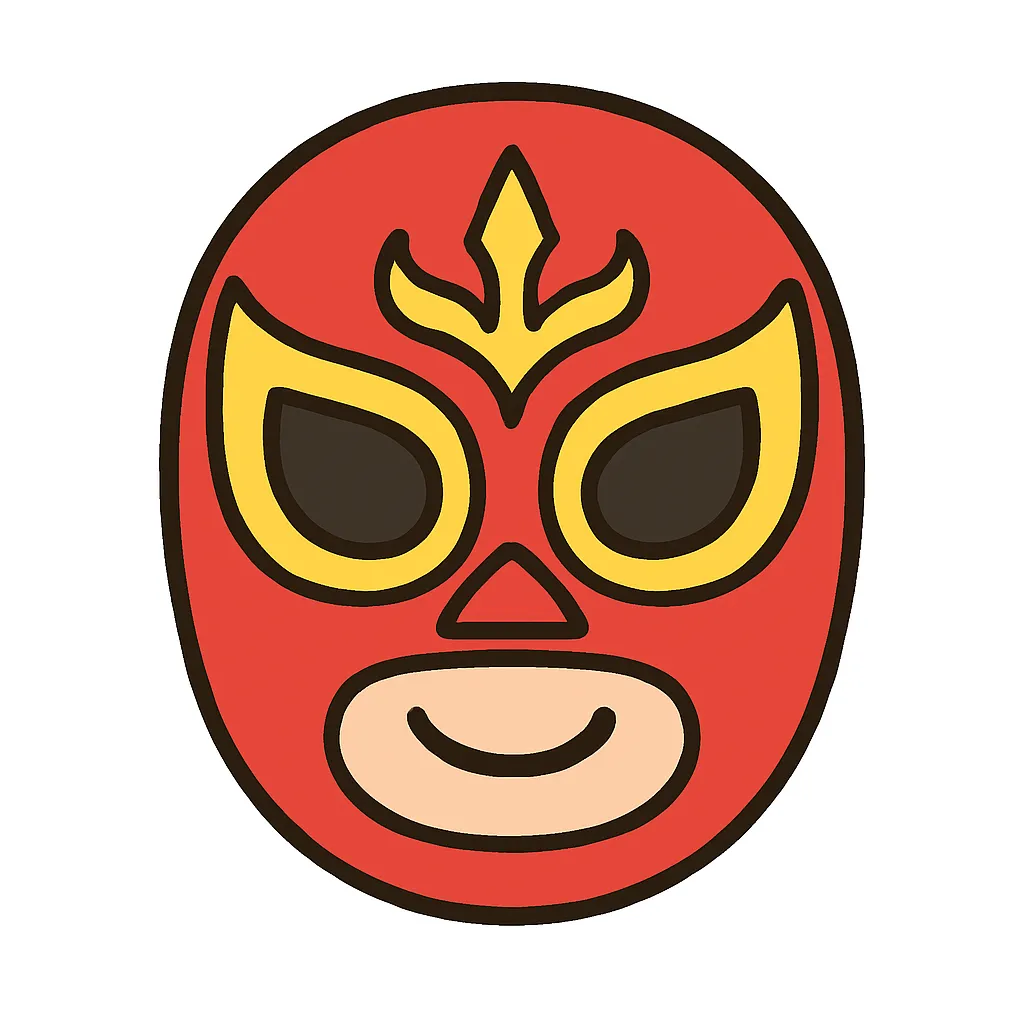 かわいいプロレスのマスク｜プロレスラーがつけるカラフルなマスクを、親しみやすいフォルムでデザイン。左右対称の模様が印象的で、スポーツごっこや装飾アイテムとしても活用できます。