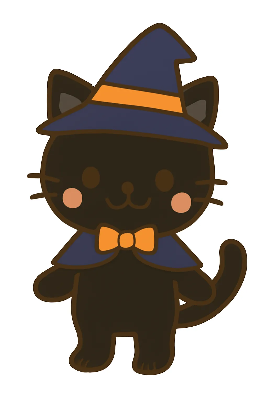 簡単かわいいハロウィン黒猫イラスト｜黒猫がハロウィン衣装を着たシンプルでポップなデザイン。明るいアクセントカラーが映える簡単かわいい雰囲気で、季節感を楽しく表現しています。