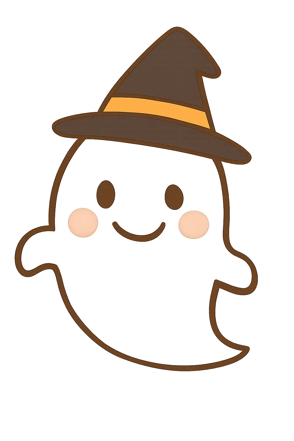 簡単かわいいハロウィンおばけイラスト｜魔女帽子をかぶったおばけがふんわり浮かぶデザイン。暗めの背景に優しい光が広がり、簡単かわいい雰囲気で愛嬌のある存在感を放っています。