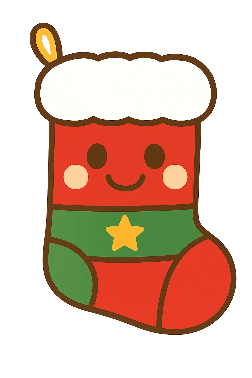 簡単かわいいクリスマス靴下｜温かみのある赤と緑を基調にした靴下のイラスト。丸みを帯びたシルエットが子どもらしさを引き立て、簡単かわいい印象を与え、飾りとしても親しみやすいデザインになっています。