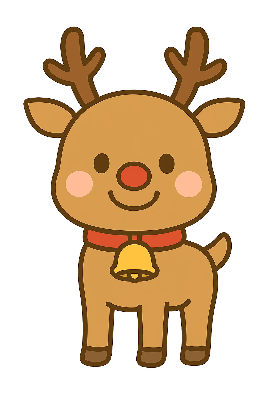 簡単かわいいクリスマストナカイ｜大きな目と赤い鼻が特徴的なトナカイのイラスト。シンプルな線と優しい表情が子どもらしさを強調し、簡単かわいい雰囲気が感じられる温かみのあるデザインです。
