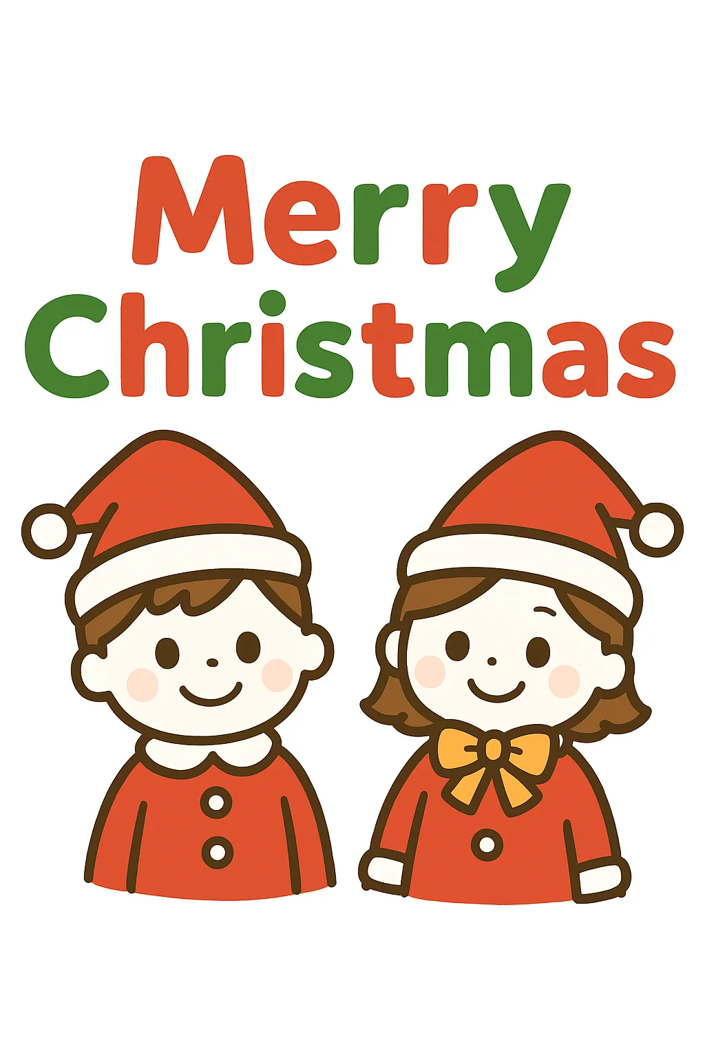 簡単かわいいかわいいクリスマス子どもペア｜明るい色彩で描かれた子どもたちが並ぶかわいいクリスマスのイラスト。柔らかな線とシンプルな構図で楽しげな雰囲気が表現されている。