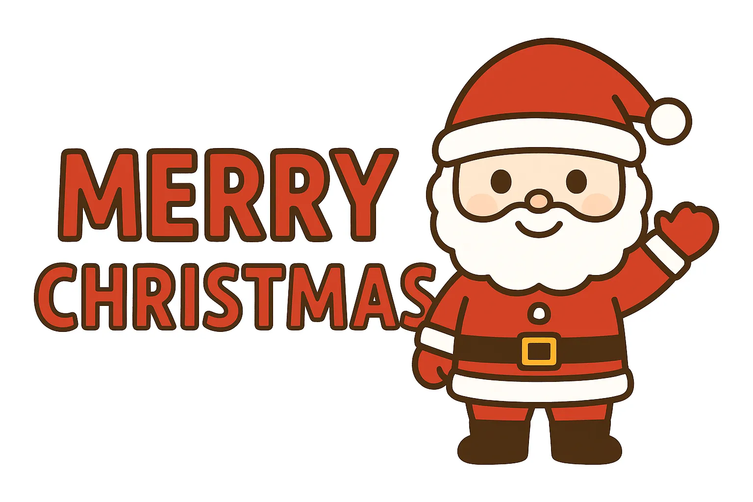 簡単かわいいかわいいクリスマスサンタ｜シンプルな塗りと太めの線で描かれたサンタが特徴のデザイン。簡単かわいいスタイルで温かみがあり、メッセージ性を強調した雰囲気を持つ。
