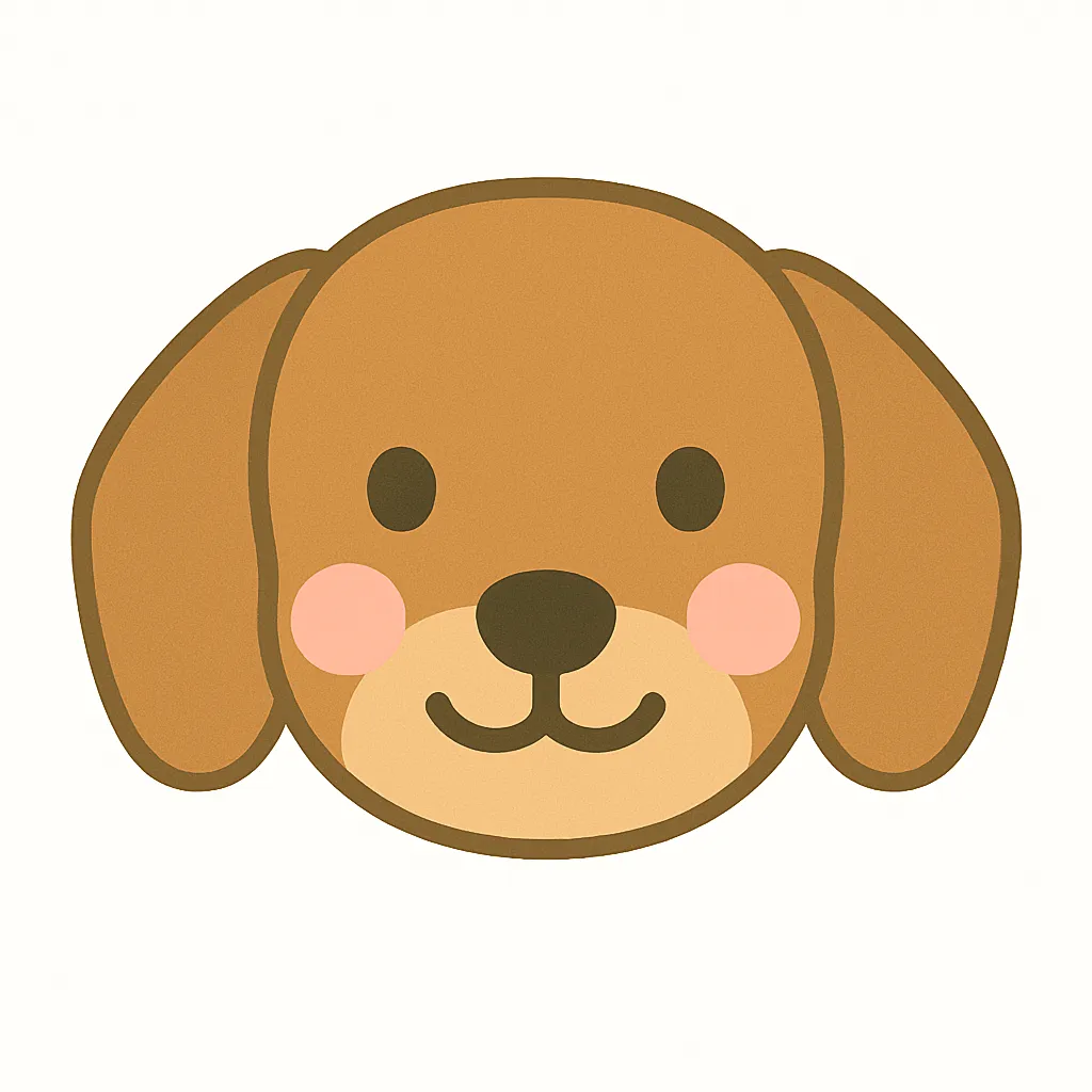 ダックスフンドのかわいい顔｜細長い顔と垂れた耳が愛らしいダックスフンドのイラスト。つぶらな瞳とほんのりピンクのほっぺが、親しみやすい雰囲気を演出し、幼児向け素材に最適です。