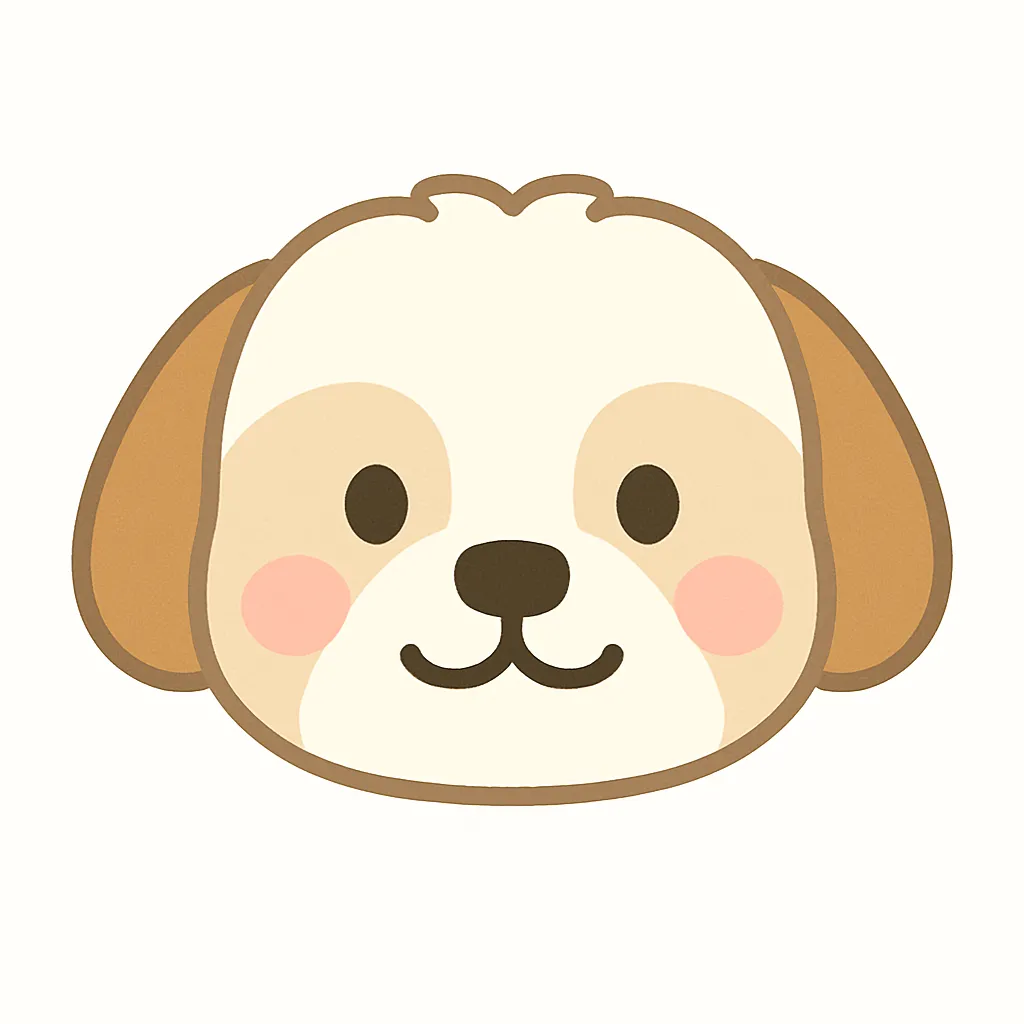 シーズーのかわいい顔｜まるくてふわふわの輪郭と垂れ耳が特徴のシーズーの顔デザイン。やさしい目と愛らしいほっぺが安心感を与え、保育現場の掲示やシール素材におすすめです。