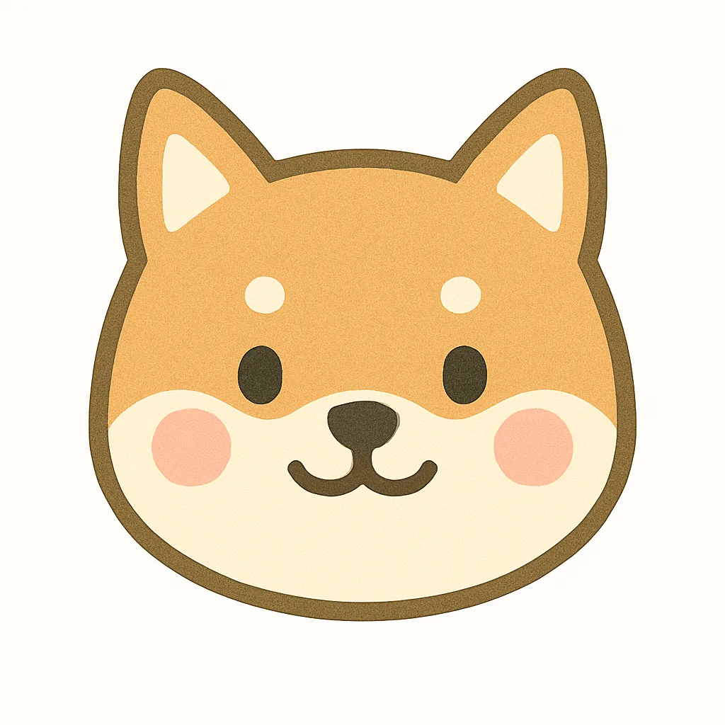 柴犬のかわいい顔｜柴犬らしい三角の耳ときりっとした目元が印象的な顔イラスト。淡いベージュの毛色と口元の微笑みがやさしい雰囲気を演出し、親しみのあるデザインに仕上がっています。